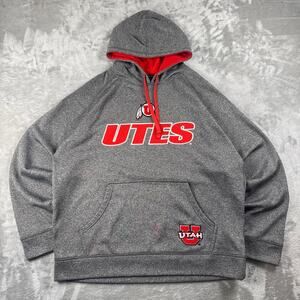 Champion Elite Utah Utes Hoodie Mens Large Gray Red Pullover Sweatshirt